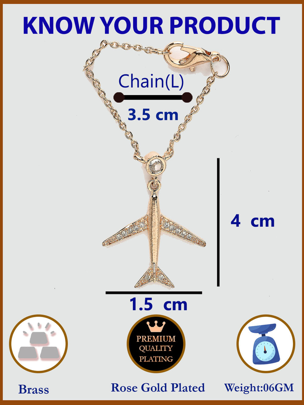 Rose Gold Plated Cubic Zirconia Studded Adjustable Watch Charm