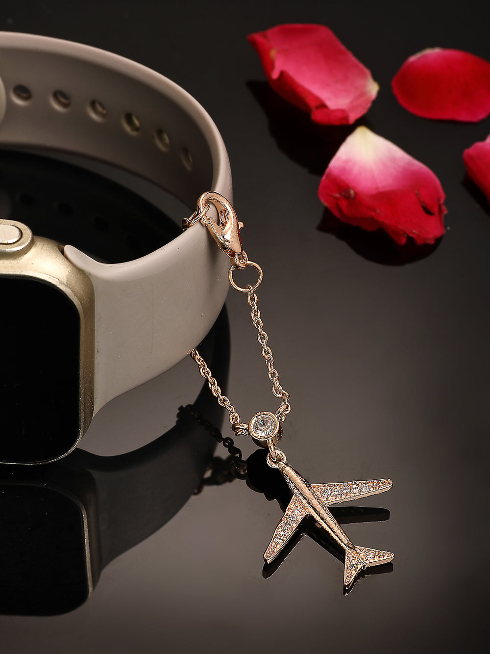 Rose Gold Plated Cubic Zirconia Studded Adjustable Watch Charm