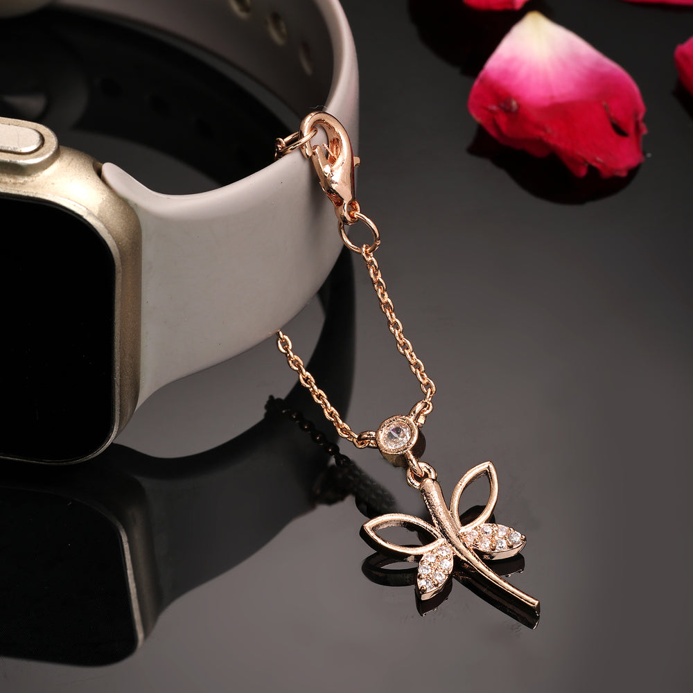 Rose Gold Plated Cubic Zirconia Studded Adjustable Watch Charm
