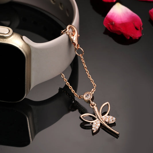 Rose Gold Plated Cubic Zirconia Studded Adjustable Watch Charm